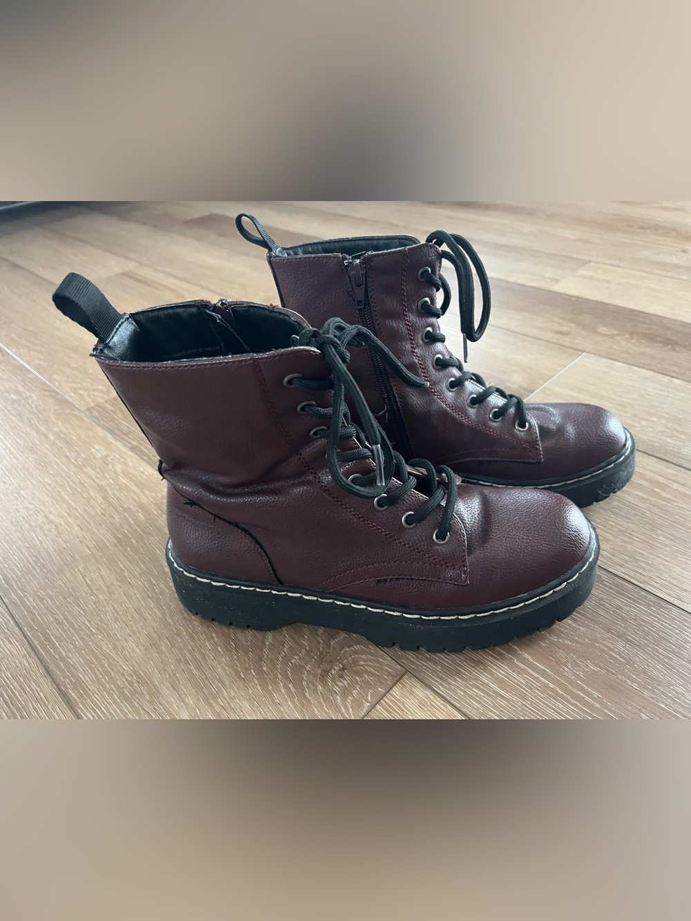 Sincerely Jules Maroon Military Style Combat Boots Harley Size Women's 7.5M